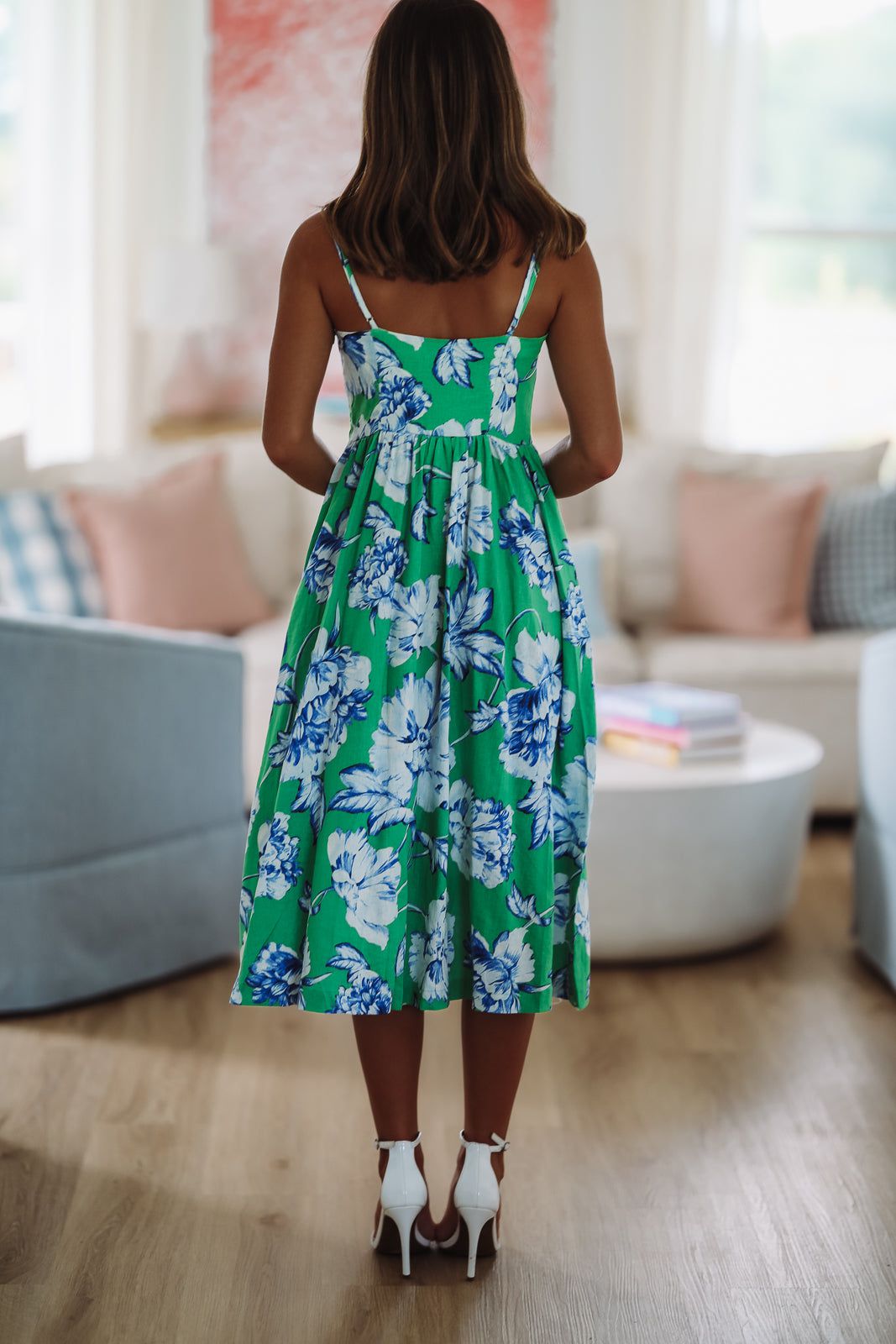 blue green midi dress Regio Midi Dress in Polka Dot Green 0