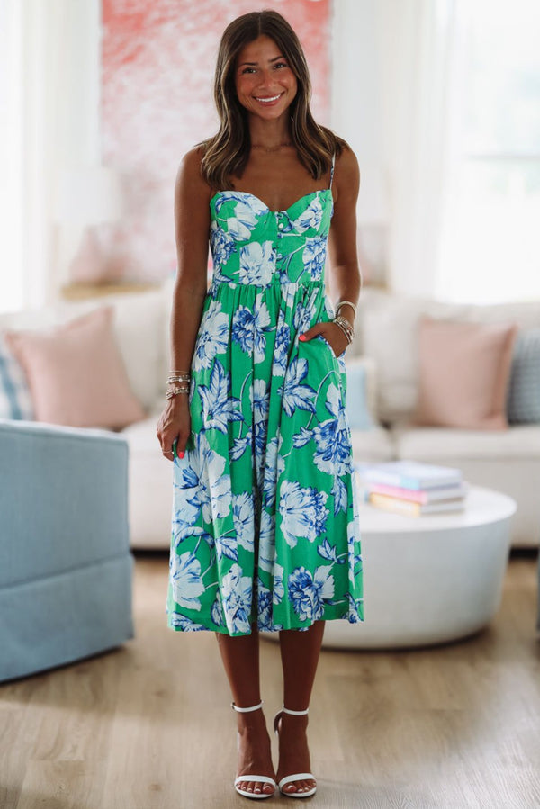 Gonna Find Ya Midi Dress - Green, White and Blue-HAZEL & OLIVE 2501/146LDJ-Small-