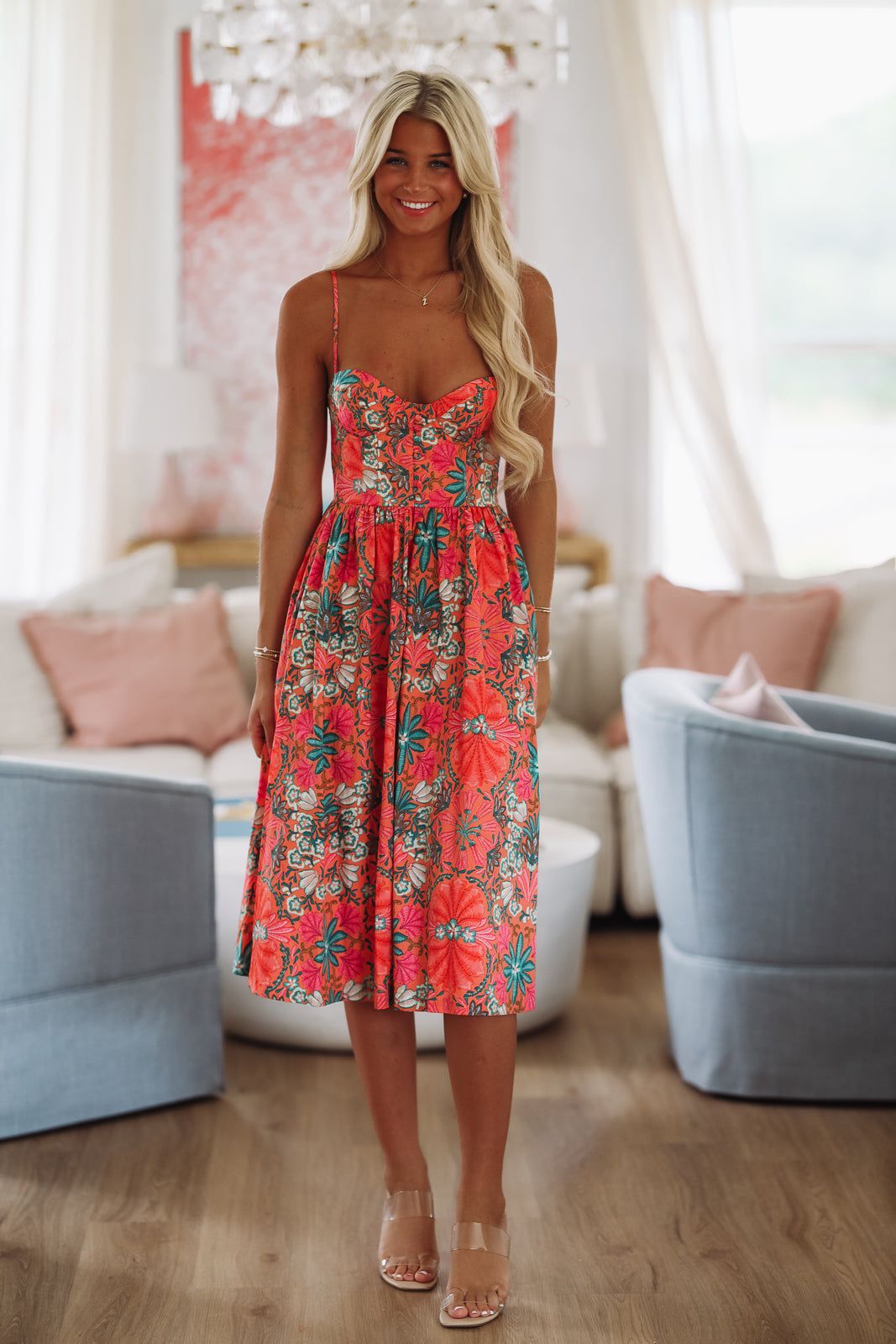 Gonna Find Ya Midi Dress - Orange, Pink and Green - Small Gonna Find Ya Midi Dress - Orange, Pink and Green - Small