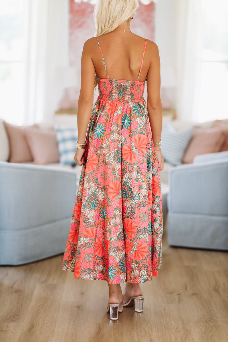 Week in Tulum Maxi Dress Orange, Pink and Green Small