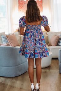 HAZEL & OLIVE 2506/167LDJ When You Think of Me Floral Babydoll Mini Dress -  Cream, Purple and Blue