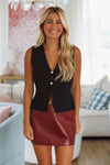 Hazel & Olive 2506/218LSY Gilded Edge Vegan Leather Skirt - Burgundy