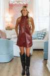 Hazel & Olive 2506/30LDA Dare Vegan Leather Mini Dress - Maroon