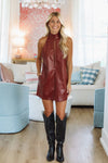 Hazel & Olive 2506/30LDA Dare Vegan Leather Mini Dress - Maroon