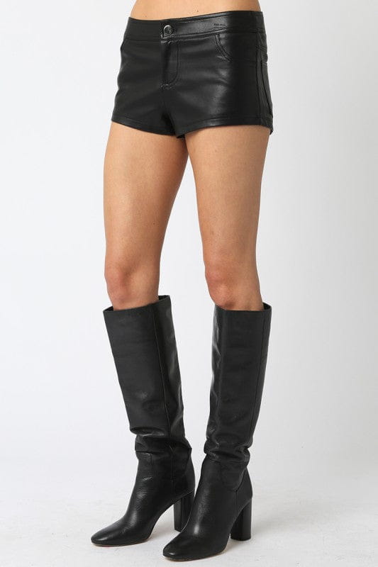 Hazel & Olive 2508/62LSJ Hot Streak Micro Mini Vegan Leather Shorts - Black