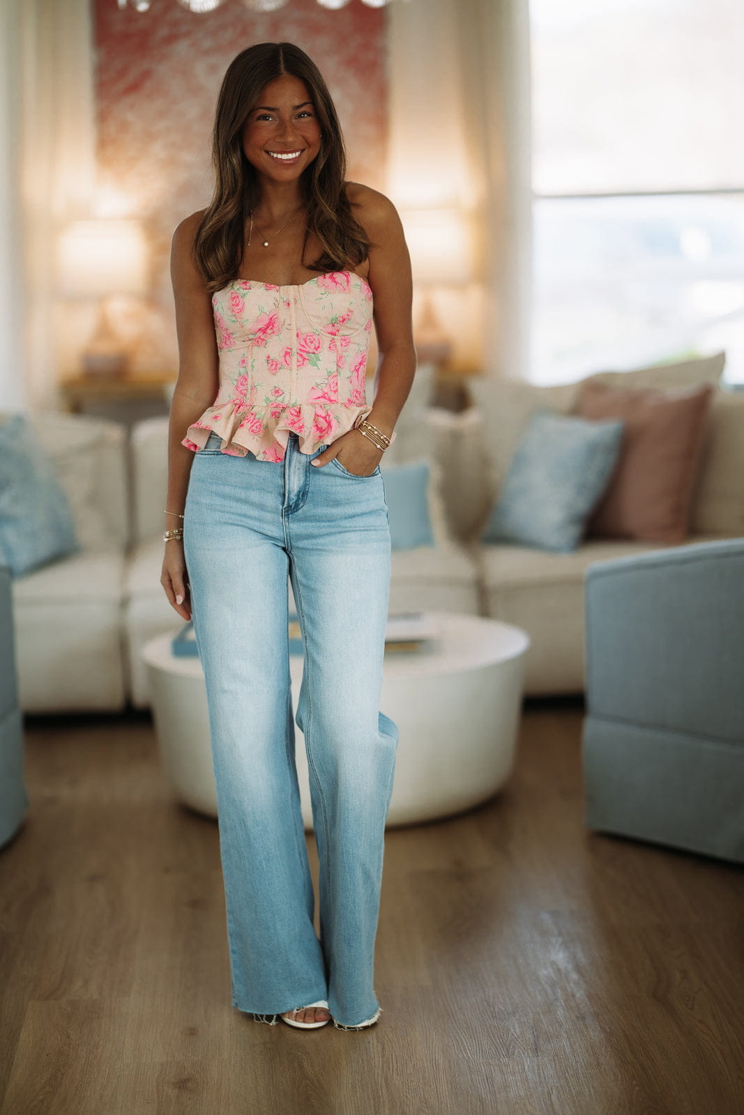 HAZEL & OLIVE 2600/660LTA Good Idea Floral Corset Top - Pink