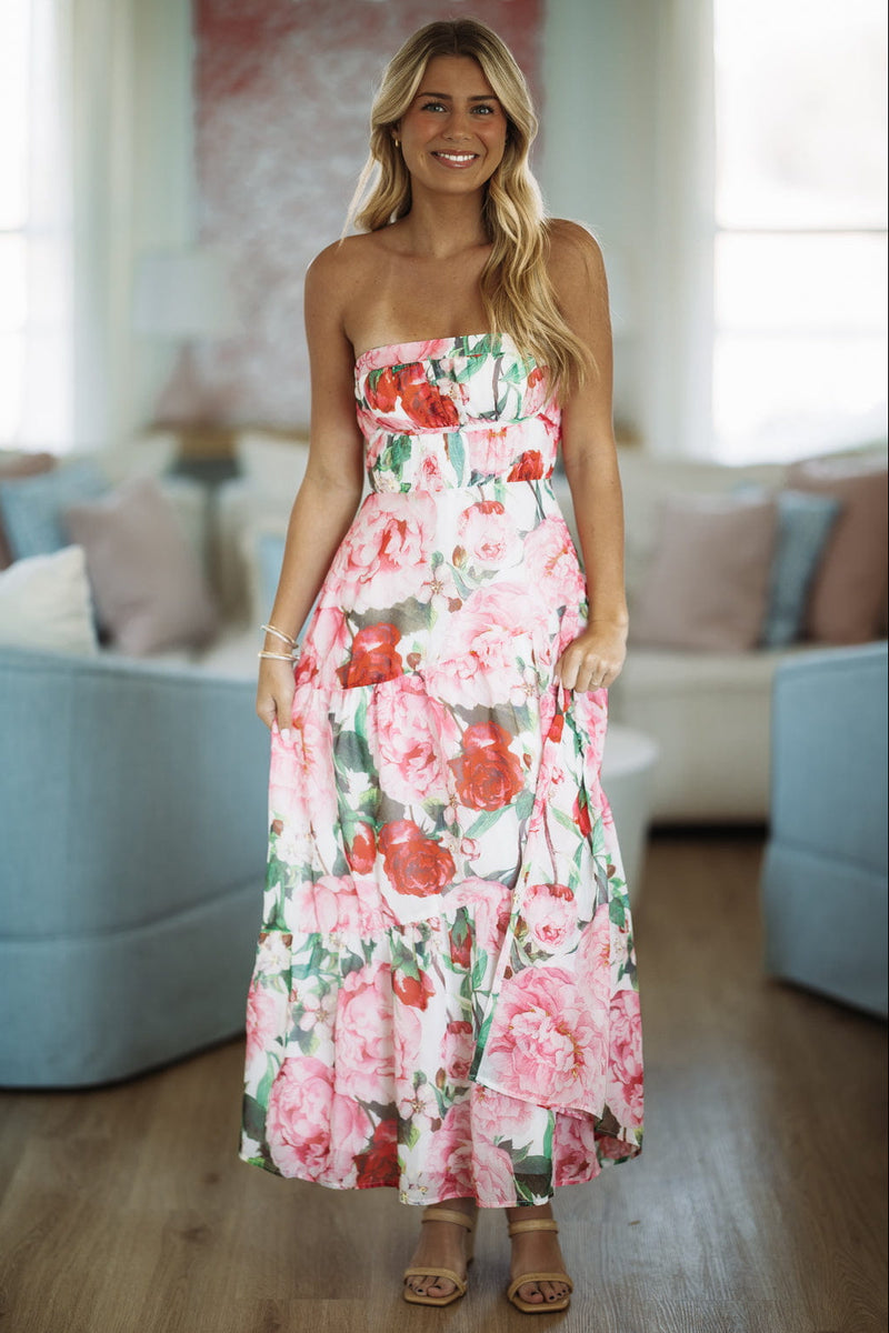 99 Roses Maxi Dress - Red, Pink, White and Green, Large | Hazel and Olive