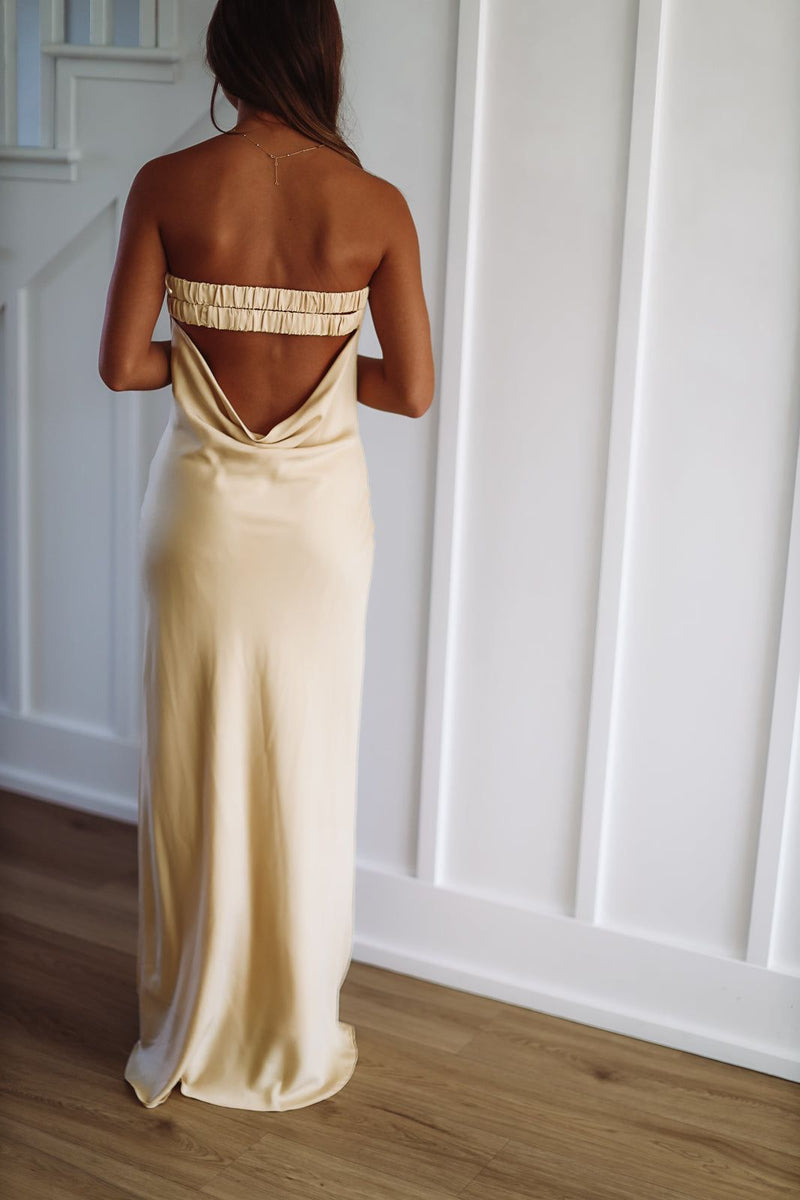 A Diamond is a Long Term Commitment Satin Maxi Dress - Yellow-HAZEL & OLIVE-XS-