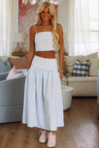 Hazel & Olive A223/1 Trophy Time Maxi Skirt - Baby Blue and White