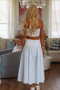Hazel & Olive A223/1 Trophy Time Maxi Skirt - Baby Blue and White