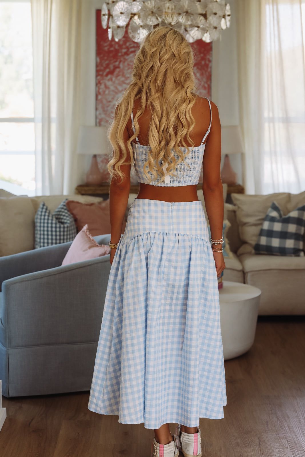 Hazel & Olive A223/1 Trophy Time Maxi Skirt - Baby Blue and White