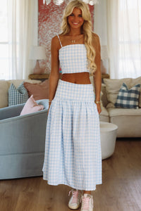 Hazel & Olive A223/1 Trophy Time Maxi Skirt - Baby Blue and White