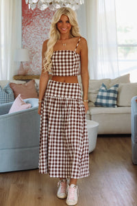 Hazel & Olive A223/2 Trophy Time Maxi Skirt - Brown and White