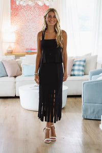 Hazel & Olive A3183 Tangerine Glow Midi Skirt -Black