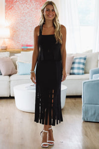 Hazel & Olive A3183 Tangerine Glow Midi Skirt -Black