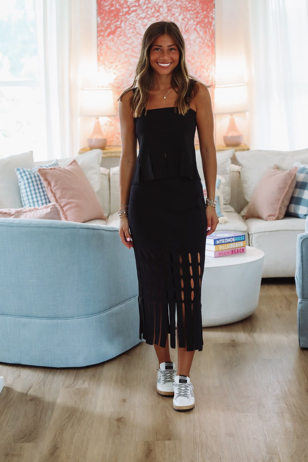 Hazel & Olive A3183 Tangerine Glow Midi Skirt -Black