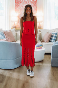 Hazel & Olive A3183 Tangerine Glow Midi Skirt -Red