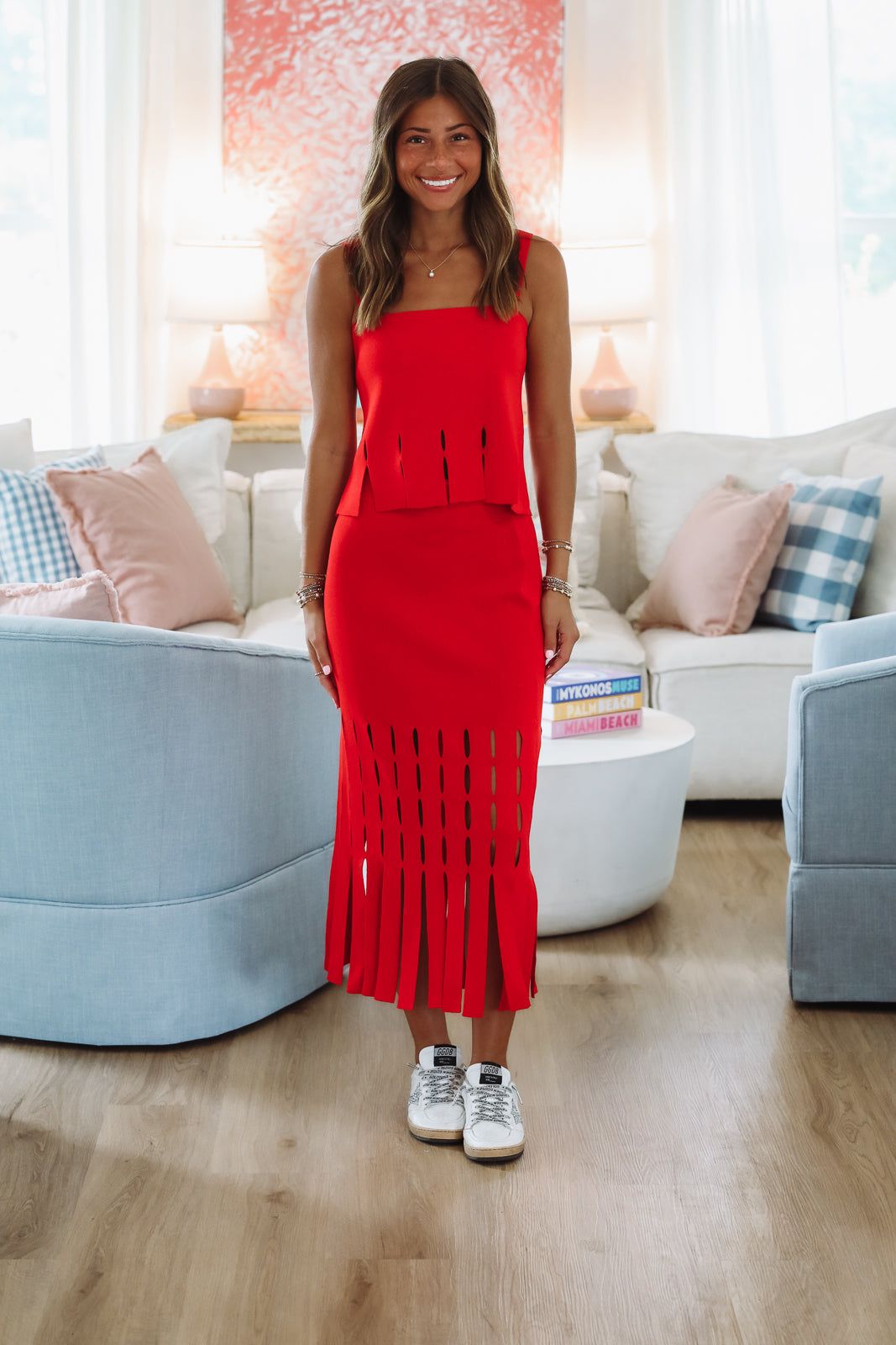 Hazel & Olive A3183 Tangerine Glow Midi Skirt -Red