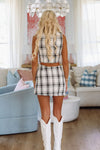 Hazel & Olive A3724 Meet and Greet Plaid Tweed High Waisted Mini Skirt - White and Black