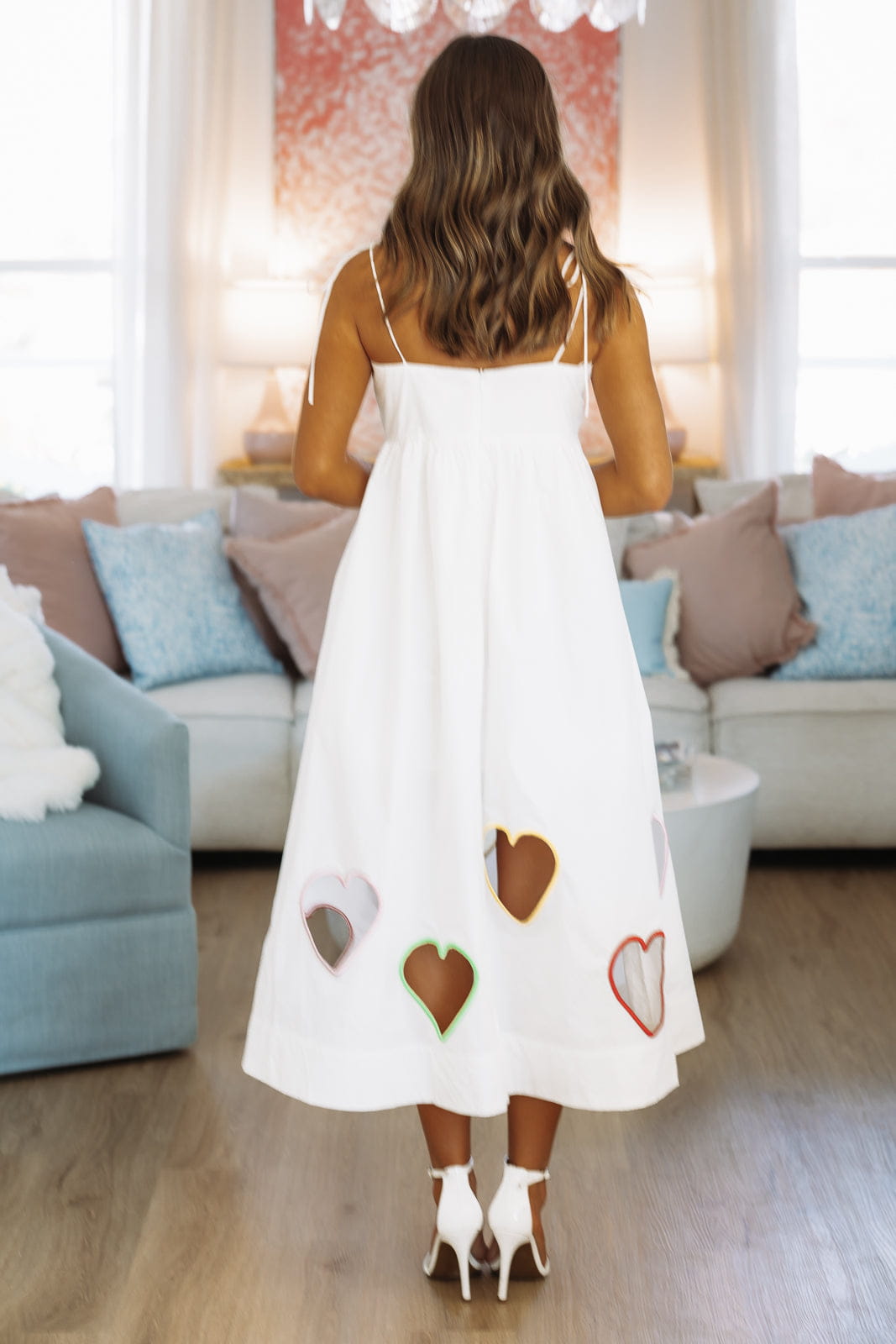 cupid tied shoulder embellished midi dress white Cupid Tied Shoulder Embellished Midi Dress White