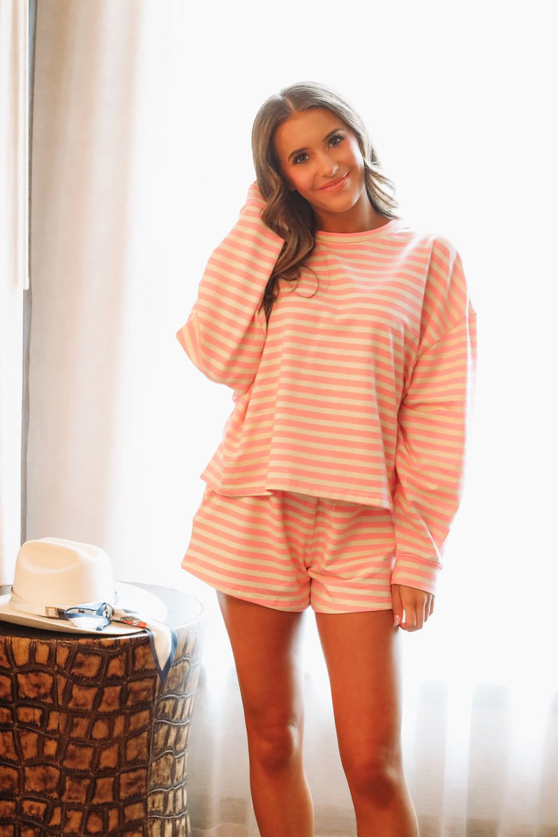 Hazel & Olive A4113 Blueberry Scones Lounge Pullover -Pink and Cream