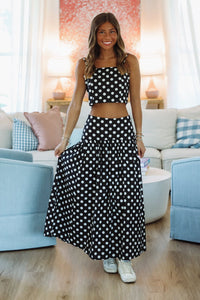 Hazel & Olive A4219 Iconic Spots Maxi Skirt - Black and White