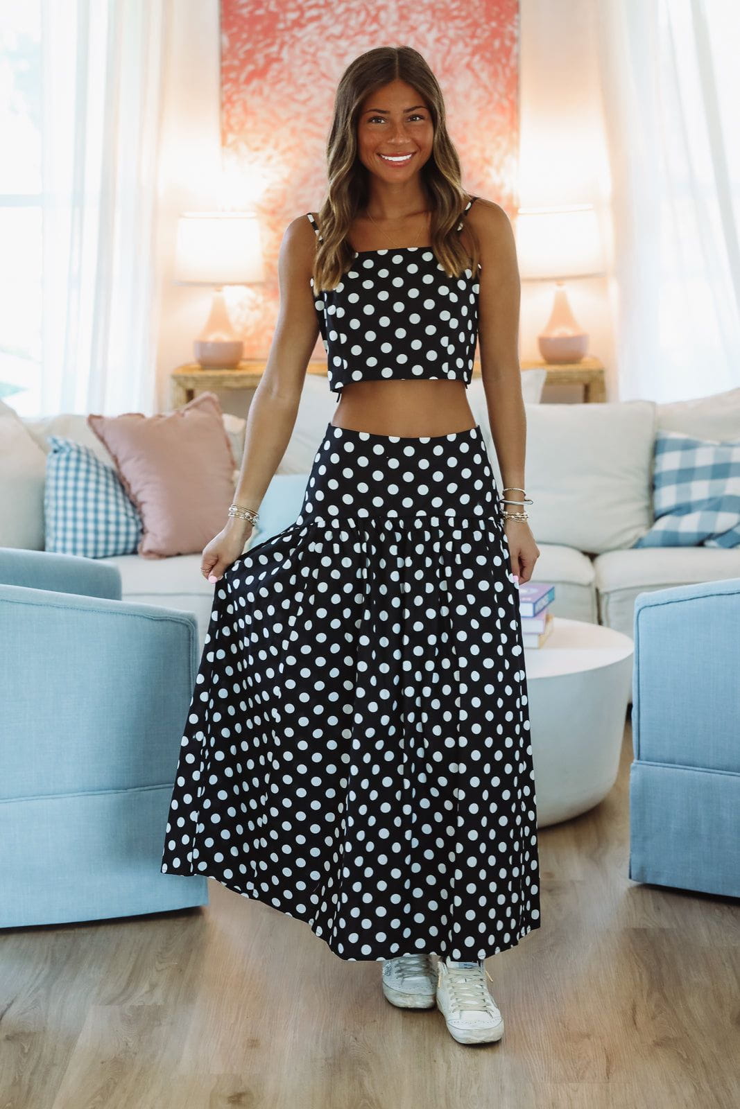 Hazel & Olive A4219 Iconic Spots Maxi Skirt - Black and White