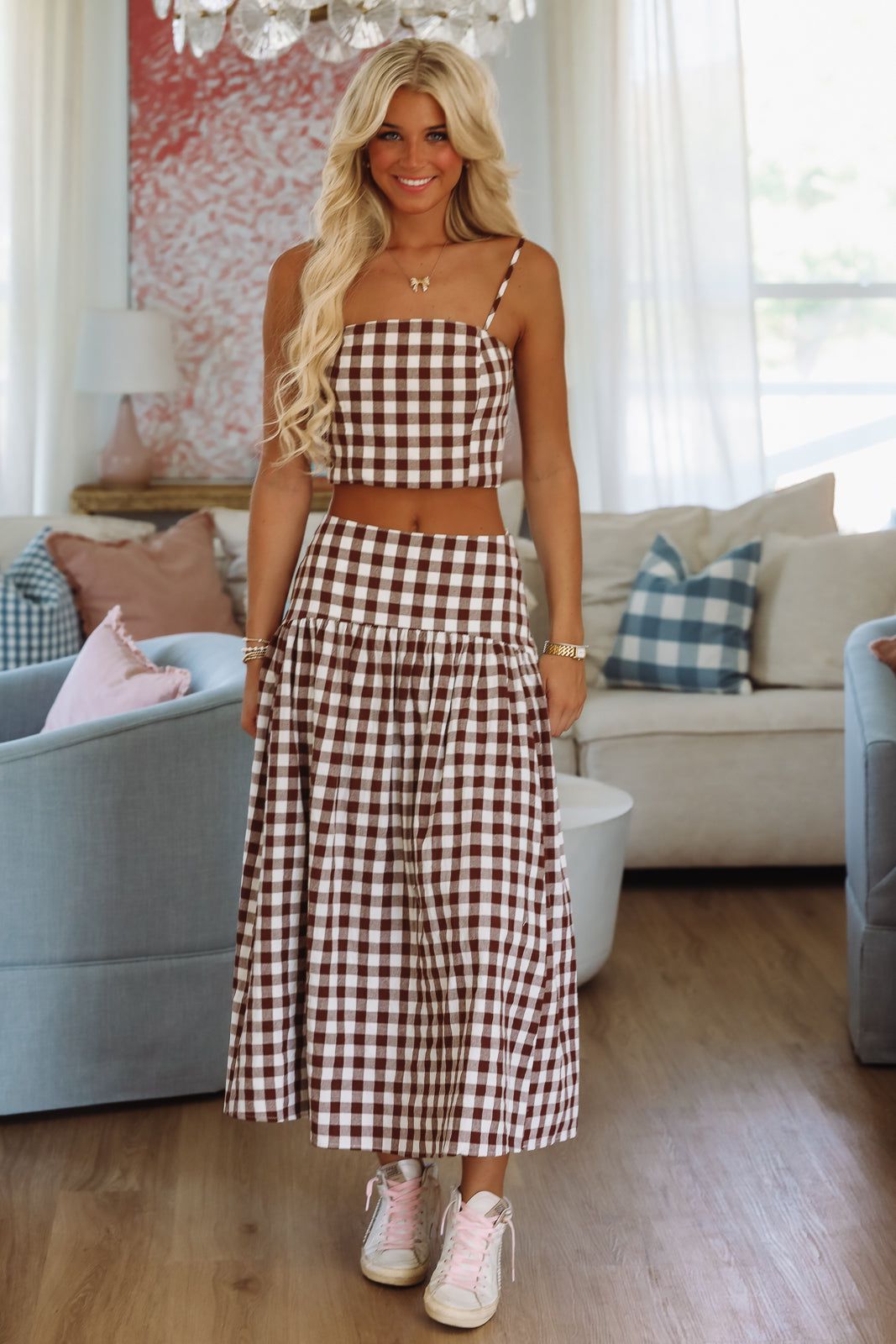 Hazel & Olive A4221/2 Trophy Time Crop Top - Brown and White