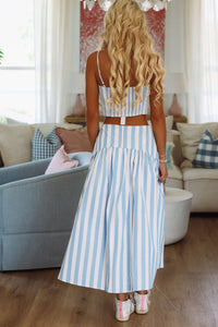 Hazel & Olive A4227 Stadium Stripes Crop Top - Baby Blue and White