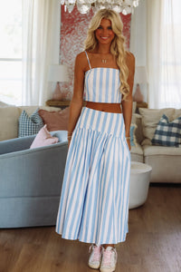 Hazel & Olive A4227 Stadium Stripes Crop Top - Baby Blue and White