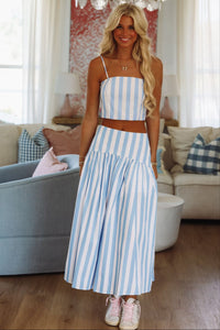 Hazel & Olive A4229 Stadium Stripes Maxi Skirt - Baby Blue and White