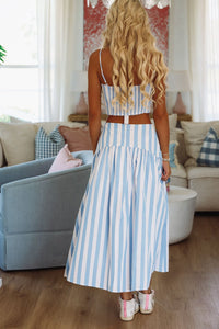 Hazel & Olive A4229 Stadium Stripes Maxi Skirt - Baby Blue and White