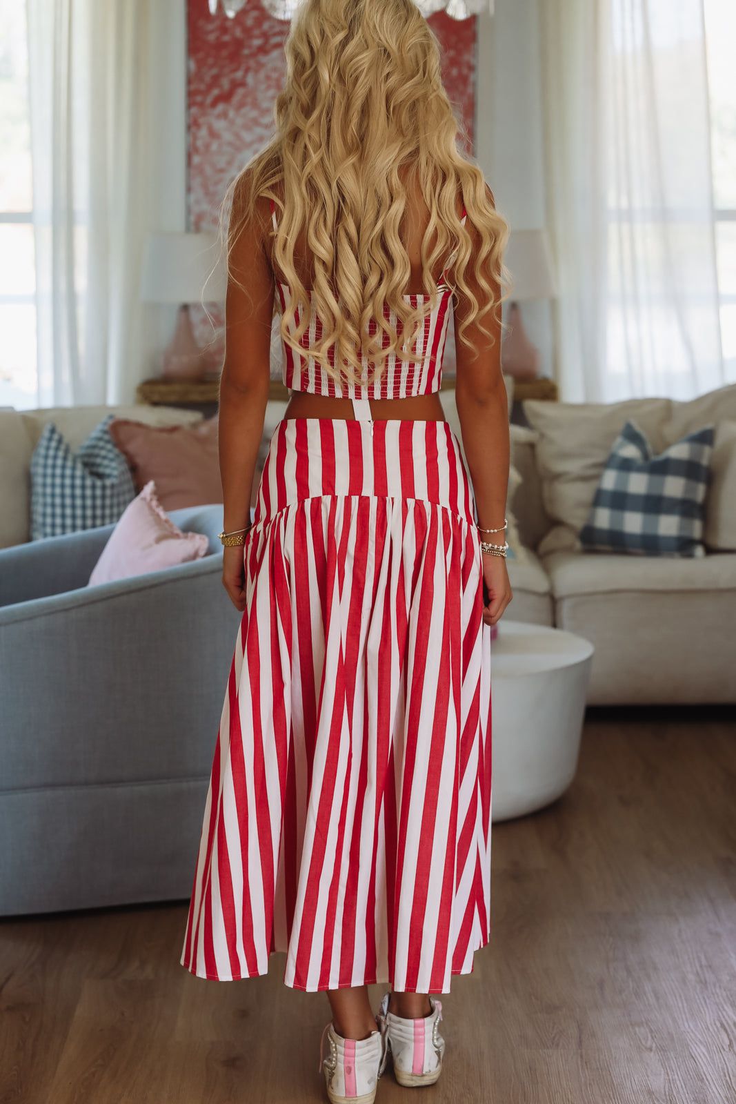 red and white stripe maxi dress Scarlett Red Stripe Floral Tiered Maxi Dress | Ribbon Tie Straps