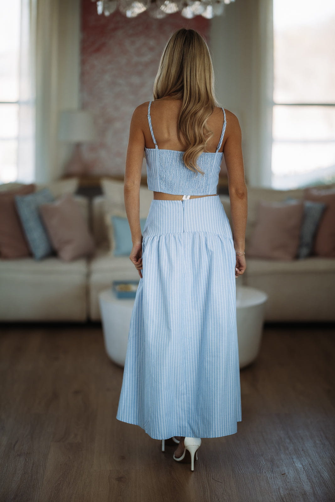Hazel & Olive A4385/1 Next Level Crop Top - Light Blue and White