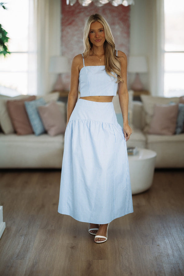 Hazel & Olive A4387/1 Next Level Maxi Skirt - Light Blue and White