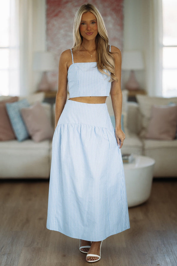 Hazel & Olive A4387/1 Next Level Maxi Skirt - Light Blue and White