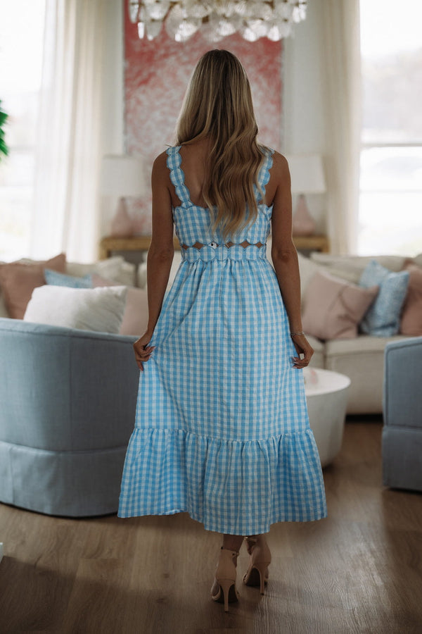 Hazel & Olive A4422 Soft Spring Moment Gingham  Midi  Dress  - Blue