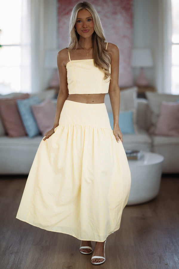 Hazel & Olive A4505/1 Nostalgia Check Maxi Skirt - Lemon Yellow and White