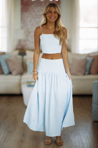 Hazel & Olive A4505 Nostalgia Check Maxi Skirt - Blue and White