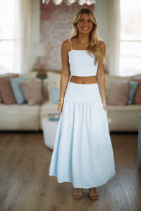 Hazel & Olive A4505 Nostalgia Check Maxi Skirt - Blue and White