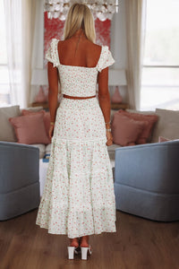 Adeline Crop Top and Maxi Skirt Set by Amy Jane London - White, Green and Red-HAZEL & OLIVE-XSmall-