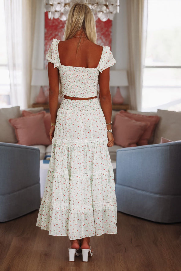 Adeline Crop Top and Maxi Skirt Set by Amy Jane London - White, Green and Red-HAZEL & OLIVE-XSmall-