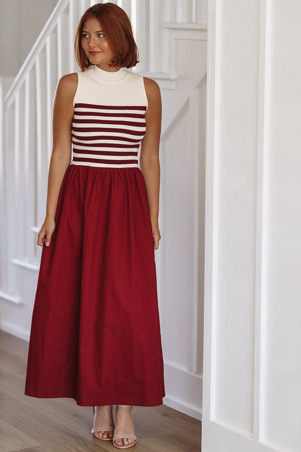 Admiring Classic Midi Dress - Burgundy-HAZEL & OLIVE-Small-