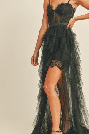 HAZEL & OLIVE All About Lace Corset Gown - Black
