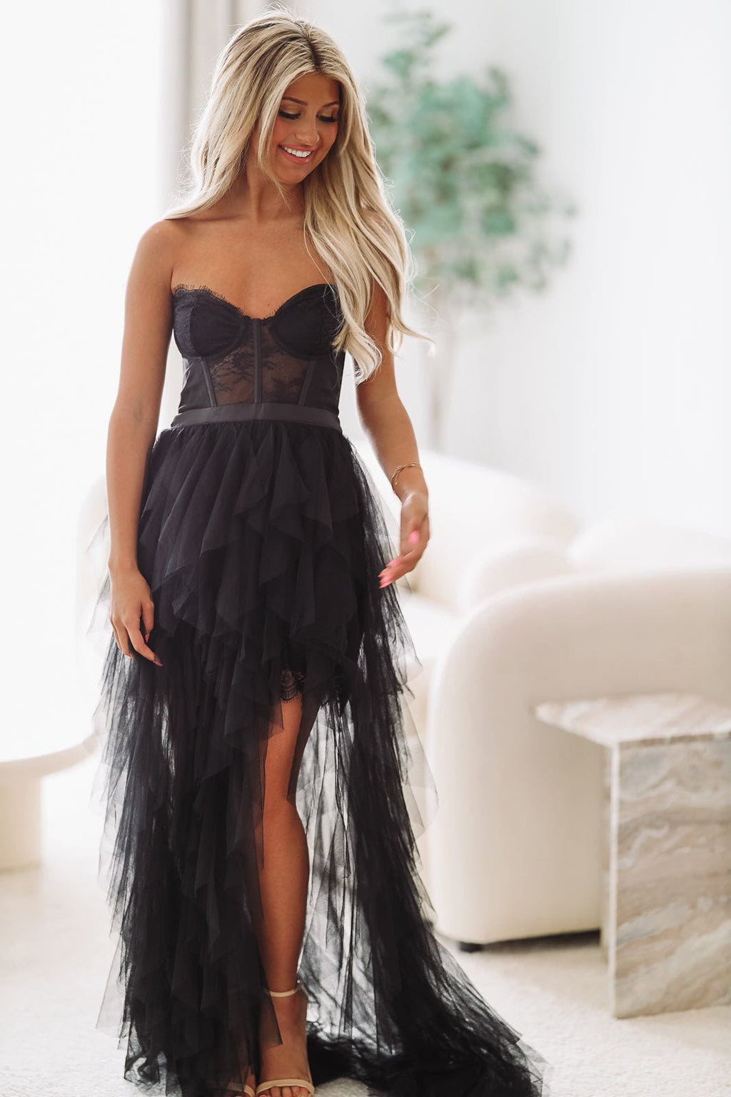 HAZEL & OLIVE All About Lace Corset Gown - Black