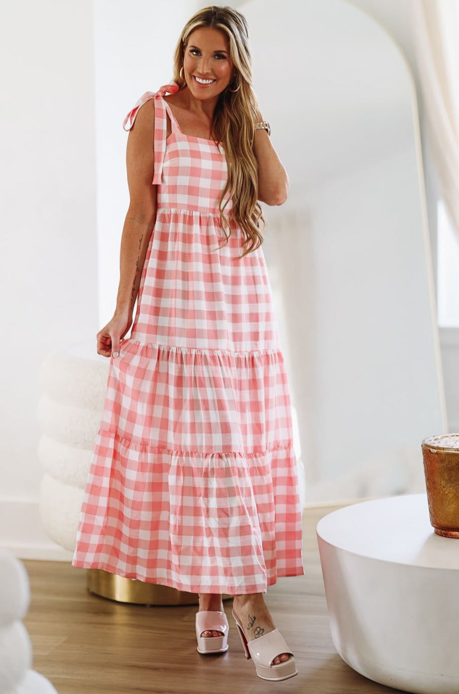 HAZEL & OLIVE All Around Flair Maxi Dress - Pink and White