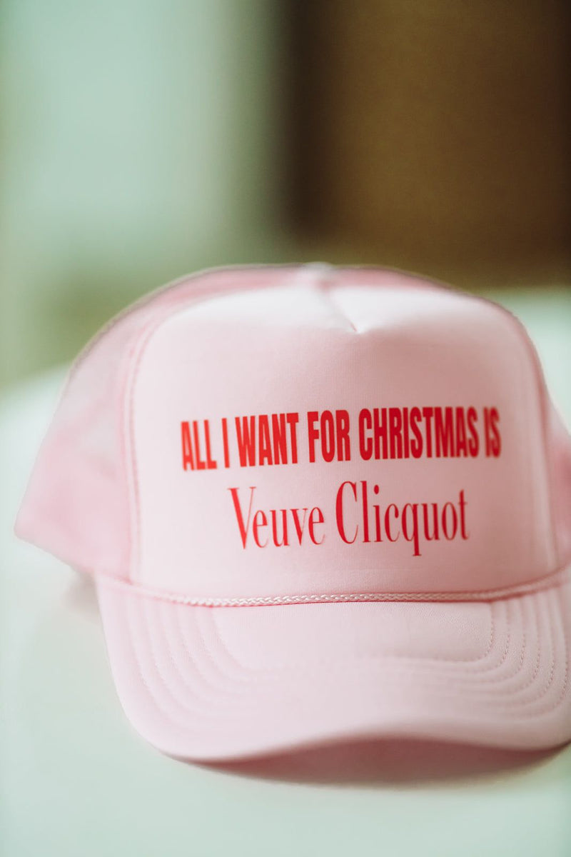HAZEL & OLIVE All I Want For Christmas is Veuve Trucker Hat - Pink