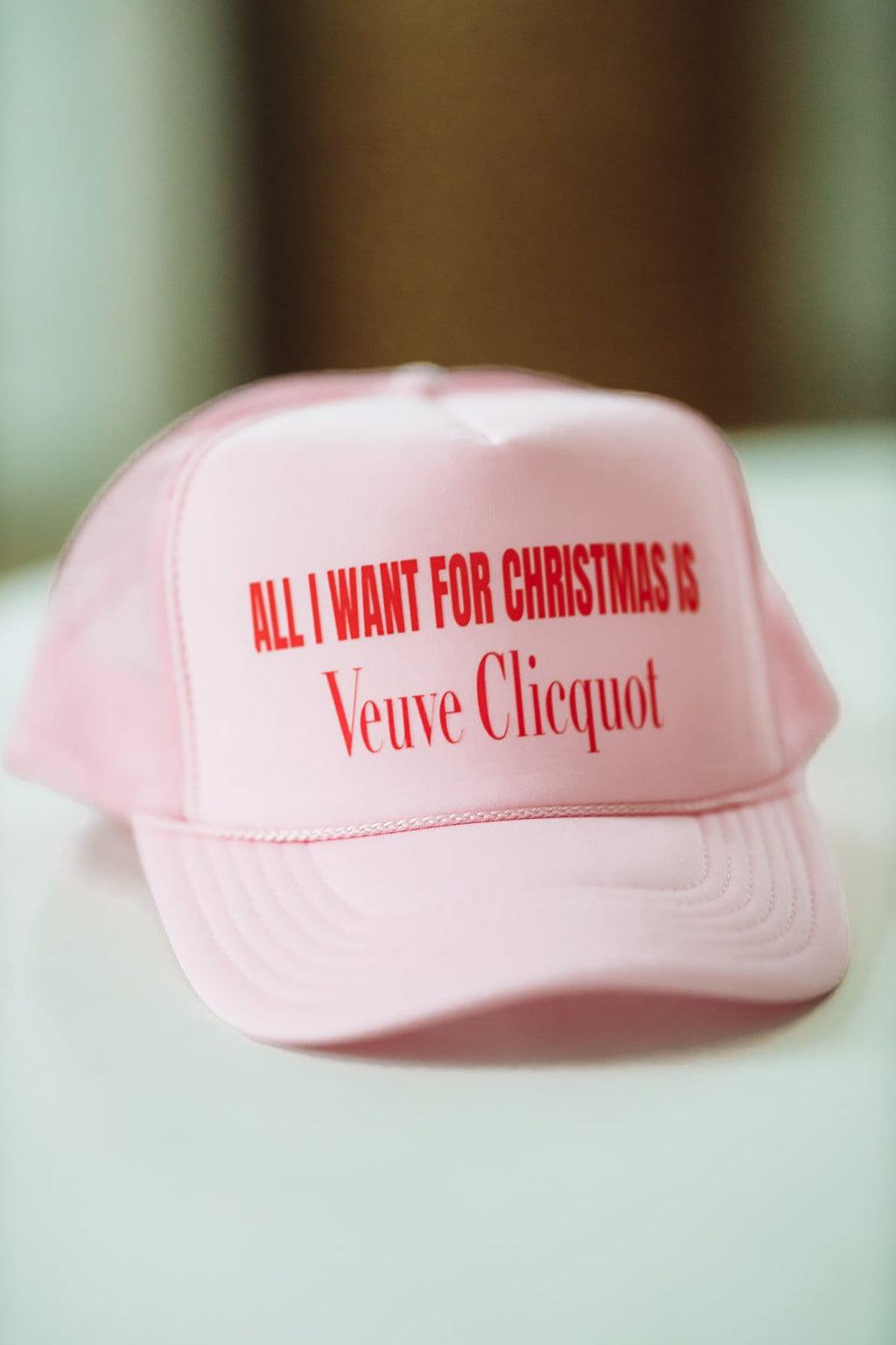 HAZEL & OLIVE All I Want For Christmas is Veuve Trucker Hat - Pink