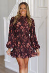 All in the Details Floral Mini Dress - Burgundy Brown-HAZEL & OLIVE-Small-