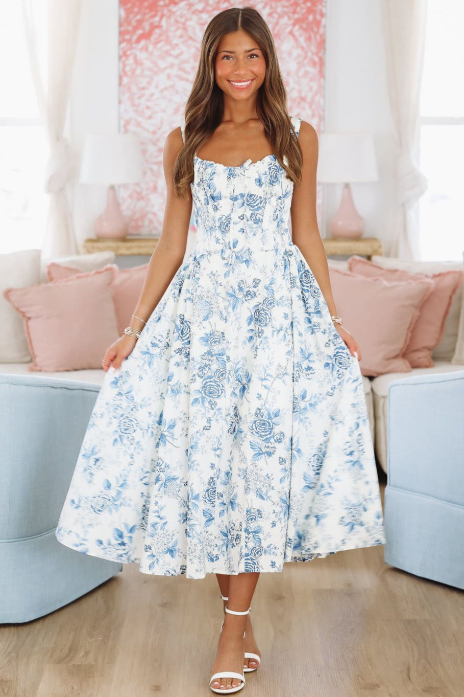 All My Life Midi Dress - Blue and White-HAZEL & OLIVE MR9144-XSmall-